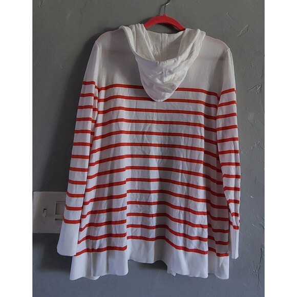 Nautica Women’s Open Front Cardigan Hoodie 100% Cotton Red White Striped XL - Picture 6 of 10